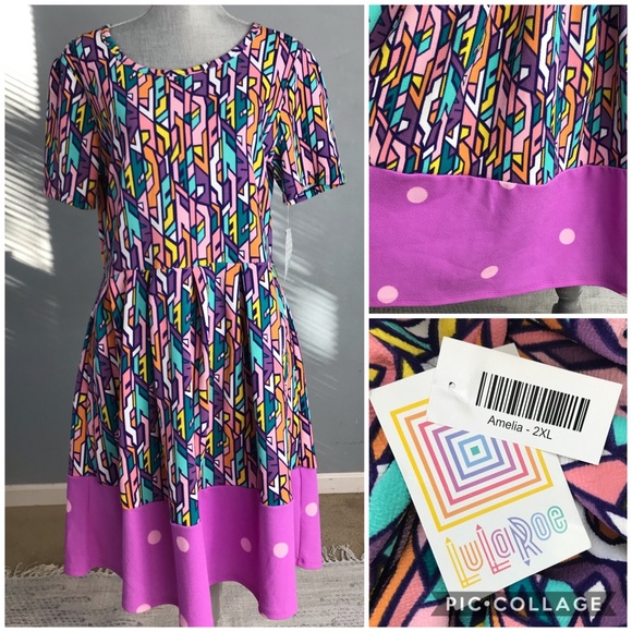 Rare Lularoe Amelia Dress Polkadot Trim 